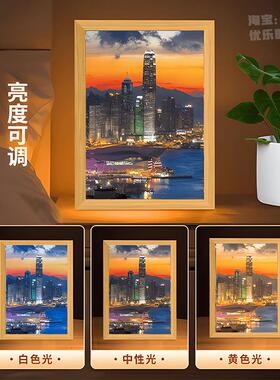 万家灯火镜子灯光画定制小夜灯床头气氛灯发光摆件送创意生日礼物