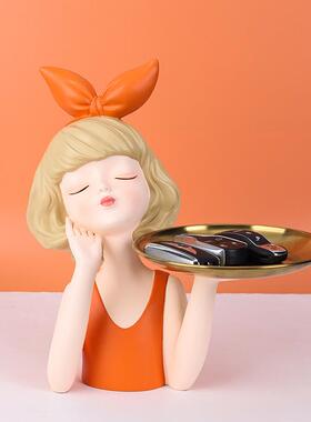 新款创意盘家居件蝴蝶结145女孩树脂托摆关客厅玄茶几收纳装饰品