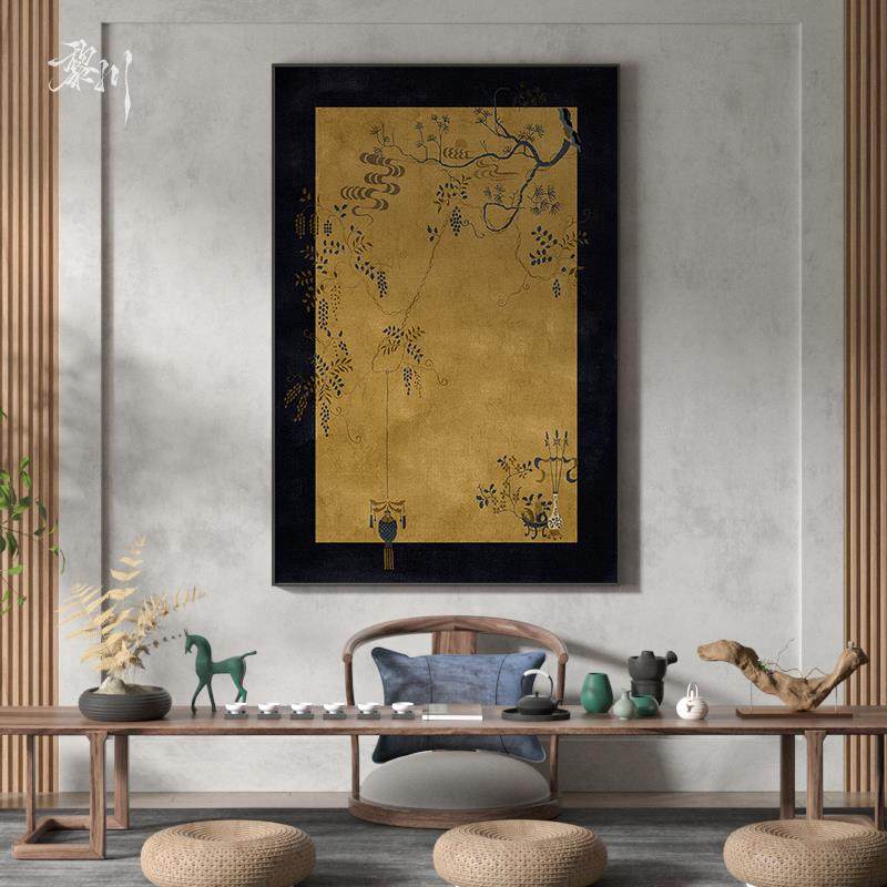 新中式黄色古典花鸟茶室复古风客厅样板间装饰画玄关壁画竖版挂画,淘宝优惠券,粉丝福利购,淘宝优惠卷