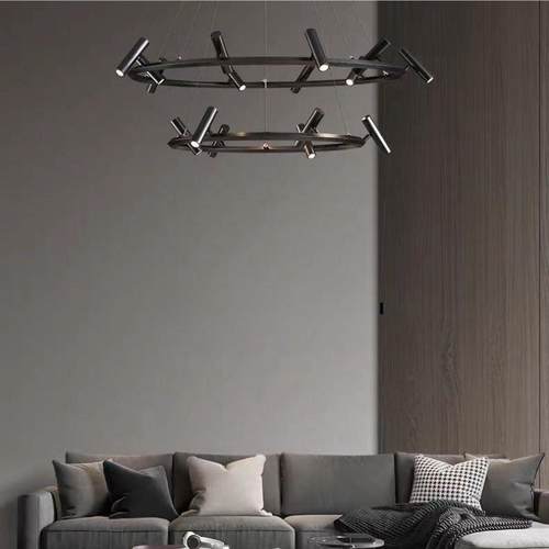 北欧客厅灯一字长条餐厅吊灯轻奢风现代简约设计师圆环样板房灯具 - 图3