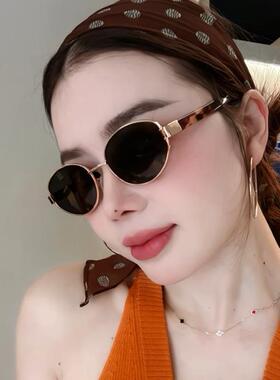 轻奢老钱风太阳眼镜女高级感2025新款覆古金属椭圆偏光太阳镜抗UV