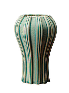 美式复古竖纹陶瓷花瓶轻奢高级感摆件客厅玄关家居装饰品插花花器