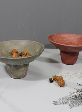 家居侘寂风做旧高脚果盘中式复古装饰民宿样板间玄关餐厅客厅摆件