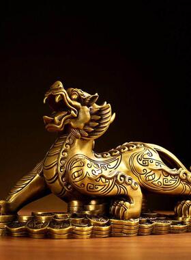 纯黄铜招财貔貅摆件家居客厅办公室开业礼品铜皮丘大号