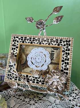 欧式法式铁艺玫瑰花碗碟架室内园艺户外桌面相框展示架壁挂架展示