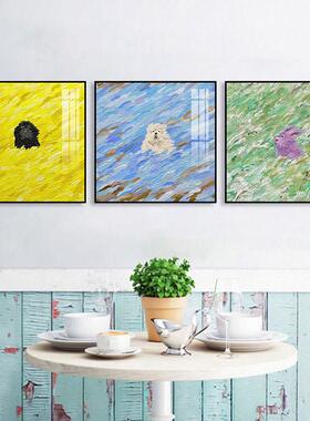 绿色草地治愈系小狗装饰画奶油ins客厅玄关挂画民宿酒店艺术壁画