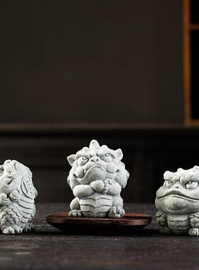 创意青纱石招财貔貅金蟾麒麟家居桌面茶宠摆件鱼缸景观造景装饰品
