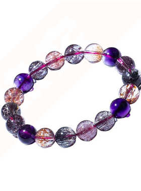 紫手链红碧玺金超少女石纹草莓极光海锂款辉水晶天然23七超石纹七