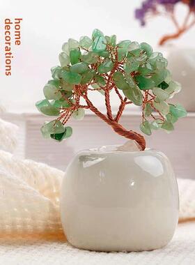 发财树摆件招财黄水晶树办公室客厅摇钱树桌面摆件乔迁开业礼物