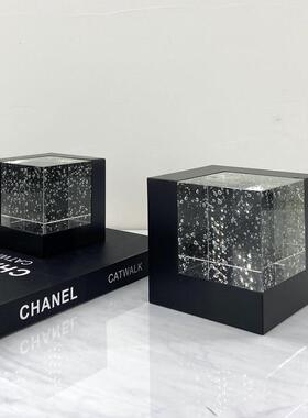 简约现代透明汽泡水晶金属立方体摆件样板书房桌面纸镇装饰