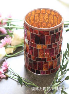 美式乡村红色花瓶马赛克手工玻璃流光溢彩玻璃花瓶样板房装饰摆件