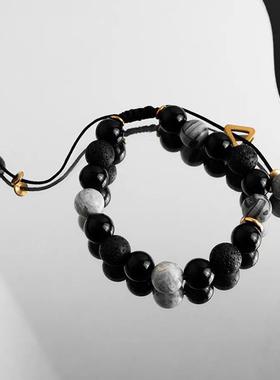 2024新款黑曜石手链男火山石珠子手工编织手串热卖二