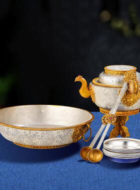 尼泊尔供具曼扎盘全套藏传佛前摆件铜鎏金银供佛用品大全米盒宝瓶