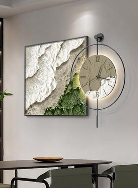 现代简约饭厅装饰画钟表创意抽象肌理挂画饭厅背景墙挂钟客厅壁画