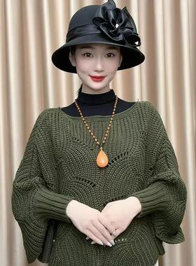 旗袍披肩外搭女2026春秋新款欧货高端中老年时尚镂空针织斗篷外套