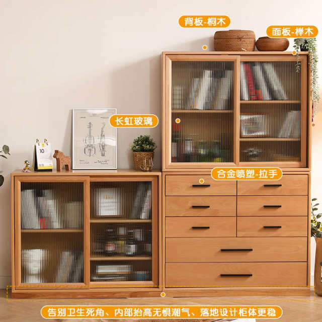 Full solid wood chest of cabinets simple modern wall storage cabinet beech wood Japanese style drawer cabinet TV cabinet end bed storage cabinet