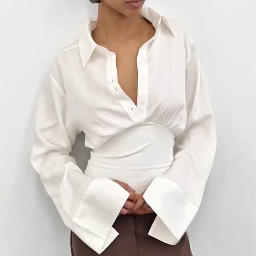 Women's Elegant Long Sleeve Button Front Shirt Blouse - 图1