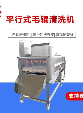 全自动商用连续式土豆毛辊清洗设备大型果蔬去农药清洗机生产