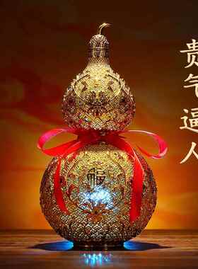 高档铜欣祥黄铜《花芦丝福葫公》摆件家居客厅办室桌面家居饰装品