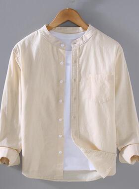 Cotton and linen shirt men's long sleeved Chinese style