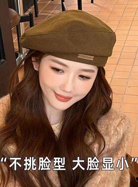女士冬天戴的帽子洋气帽子女士新款复古黑色毛呢显脸小春夏蓓蕾帽