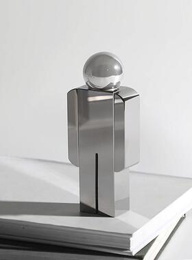 帝赛安家饰现代极简约意式轻奢书房桌面电镀银色水晶人物装饰摆件