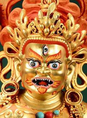 精工铜《黑财神》全鎏金精工浮雕宝石镶嵌《财神》桌面铜像摆件