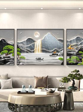 轻奢山水画客厅装饰画新中式沙发背景墙挂画大气高级感三联画挂画