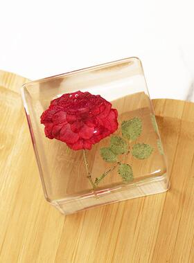 艾薇冰立方微景观摆件 高透明树脂亚克力玫瑰场景工艺品创意礼品