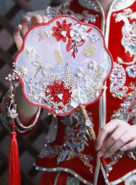 结婚新娘团扇古风成品中式婚礼秀禾扇手工喜扇 DIY材料包