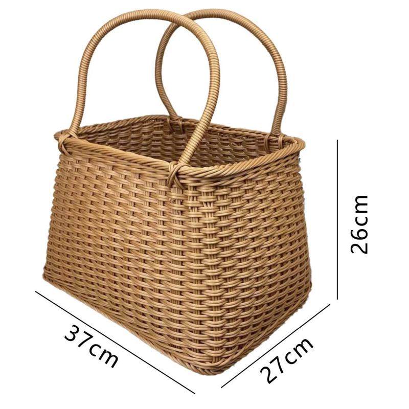 LX116户外手提方形菜篮子茶色椭圆购物菜篮篮简约野餐篮37*27*26 - 图2