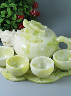 蓝田玉玉石茶具茶壶茶杯玉茶坊用品雕件白玉石茶壶工艺礼品摆件