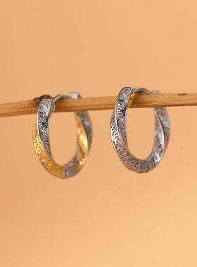 S925银戒指 文艺简约常青藤纹银镀金指环女款手饰饰品