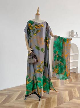 Women'S Vintage Floral Print Long Scarf, Elegant Soft Style