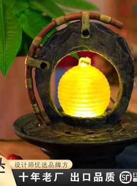 迷你桌面流水喷泉水景睡眠灯办公室开业招财风水加湿器礼品小摆件