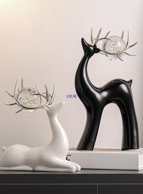 创意水晶球陶瓷柜鹿摆件轻奢客厅电视酒饰柜家居装品10033940艺术