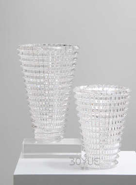 圆形大口径水晶璀璨花瓶简约北欧创意插花花瓶样板间客厅软装摆件