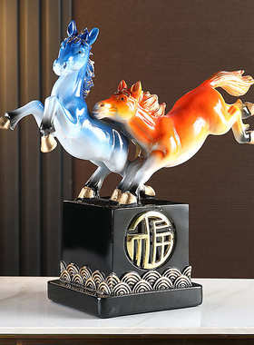 客厅玄关酒柜送礼办公室家居装饰新马摆件中式工艺品品招财电视柜