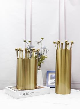 美式样板房别墅软装花器金属皇冠花插样板间餐桌餐边柜茶几插花器