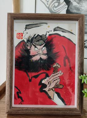 钟SXW馗执剑神威画像天%朱砂镇招财然纳福摆宅台摆件100纯手绘国