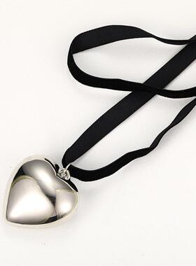 Double layered velvet heart-shaped collar necklace耳环