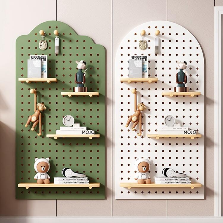 Solid wood hole board custom wall storage rack wooden wall hanging wall bookshelf partition storage shelf hanging board wall
