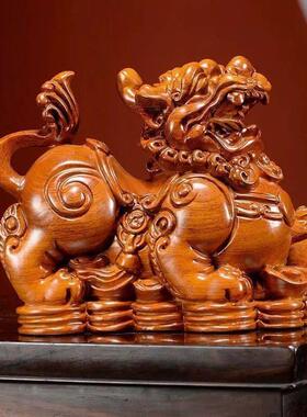 招财貔貅摆件实木守财一对公母貔貅风水摆件镇宅开业礼物客厅装饰