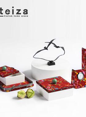 Oteiza现代简约马毛金属托盘皮革玻璃花器办公室笔筒花色卧室摆件