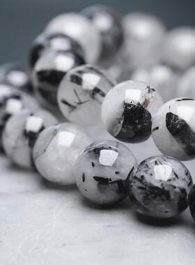 非鱼之家民族风黑发晶手串男白水晶流苏平安手链水墨意境复古配饰