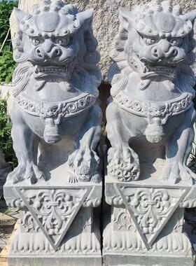 石狮子一对汉白玉青石家用看门石雕小狮子墓前寺院别墅大门口摆件