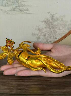 直销新款鎏金人参如意镶嵌回流老铜器复古新中式收藏家居书房装饰