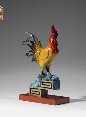 铜金岁月万事大吉大红公鸡铜摆件工艺品办公室书房客厅铜器装饰品