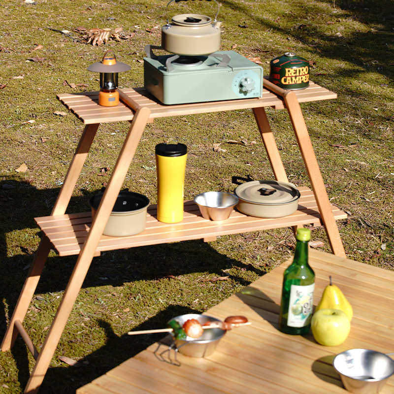 收纳架野餐桌实木挂架三角多功能架子户物双层物外置烧烤储露营架,淘宝优惠券,粉丝福利购,淘宝优惠卷