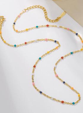 秋冬高级感毛衣链大气高档高级感滴油项链不锈钢手工链条波西米亚